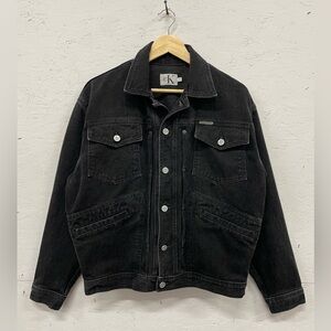 Vintage 90s Calvin Klein Black Denim Trucker Jacket, Size S, Nice Fade